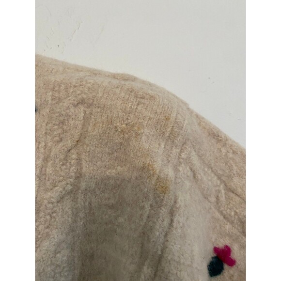 Moods By Krizia Women Wool Cropped Cardigan Sweater Embroidered Flower Cream M - Picture 8 of 11